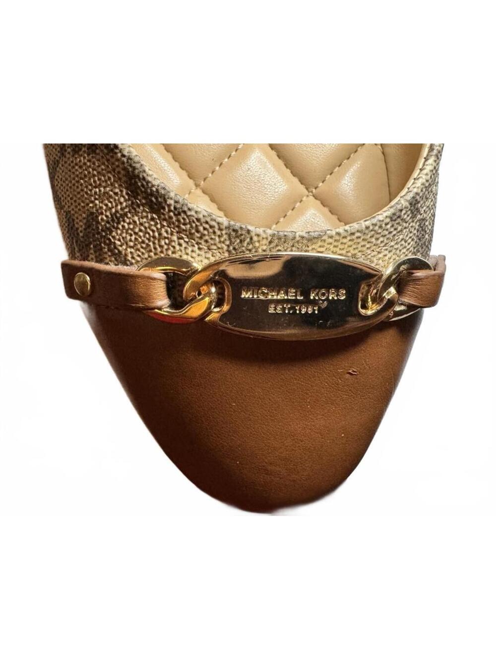 Michael Kors Women's Tan Brown MK Logo Ballet Flats Size 9M with Gold Chain - Picture 4 of 11